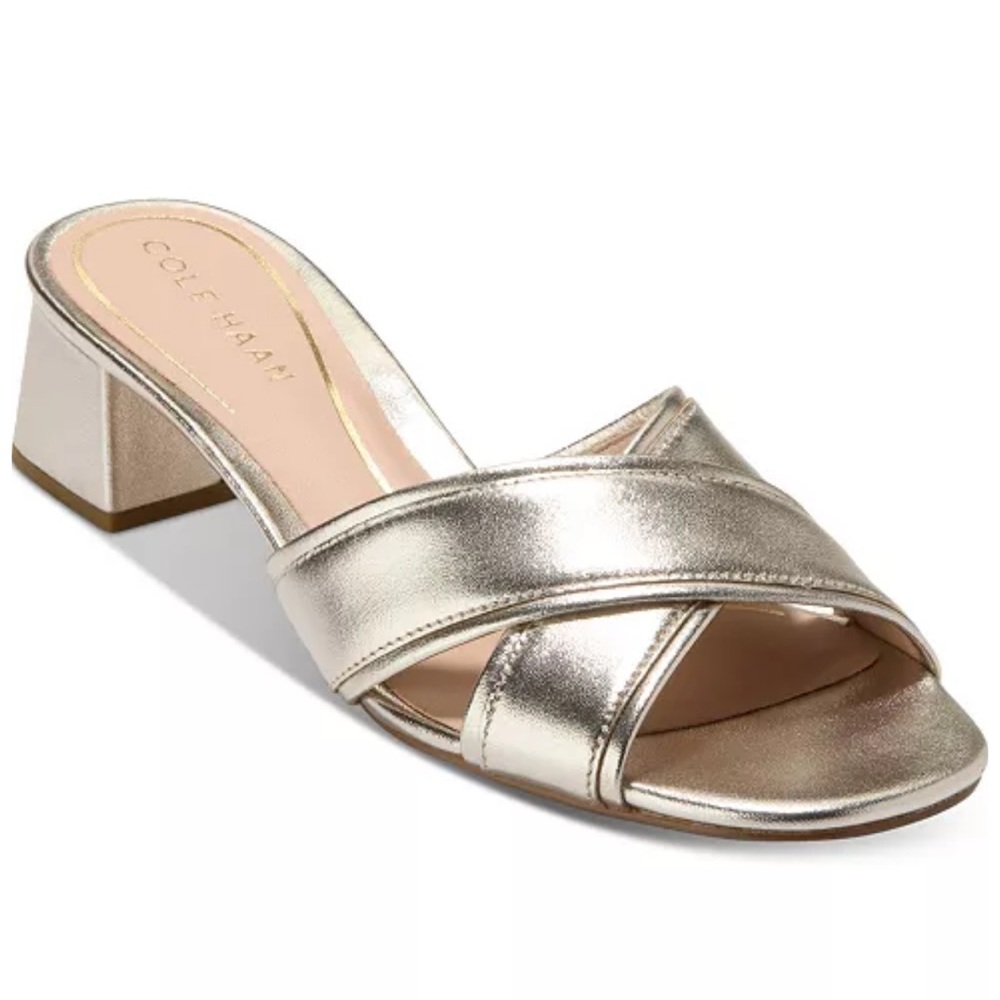 Cole Haan Metallic Champagne Low Block Heel Mule